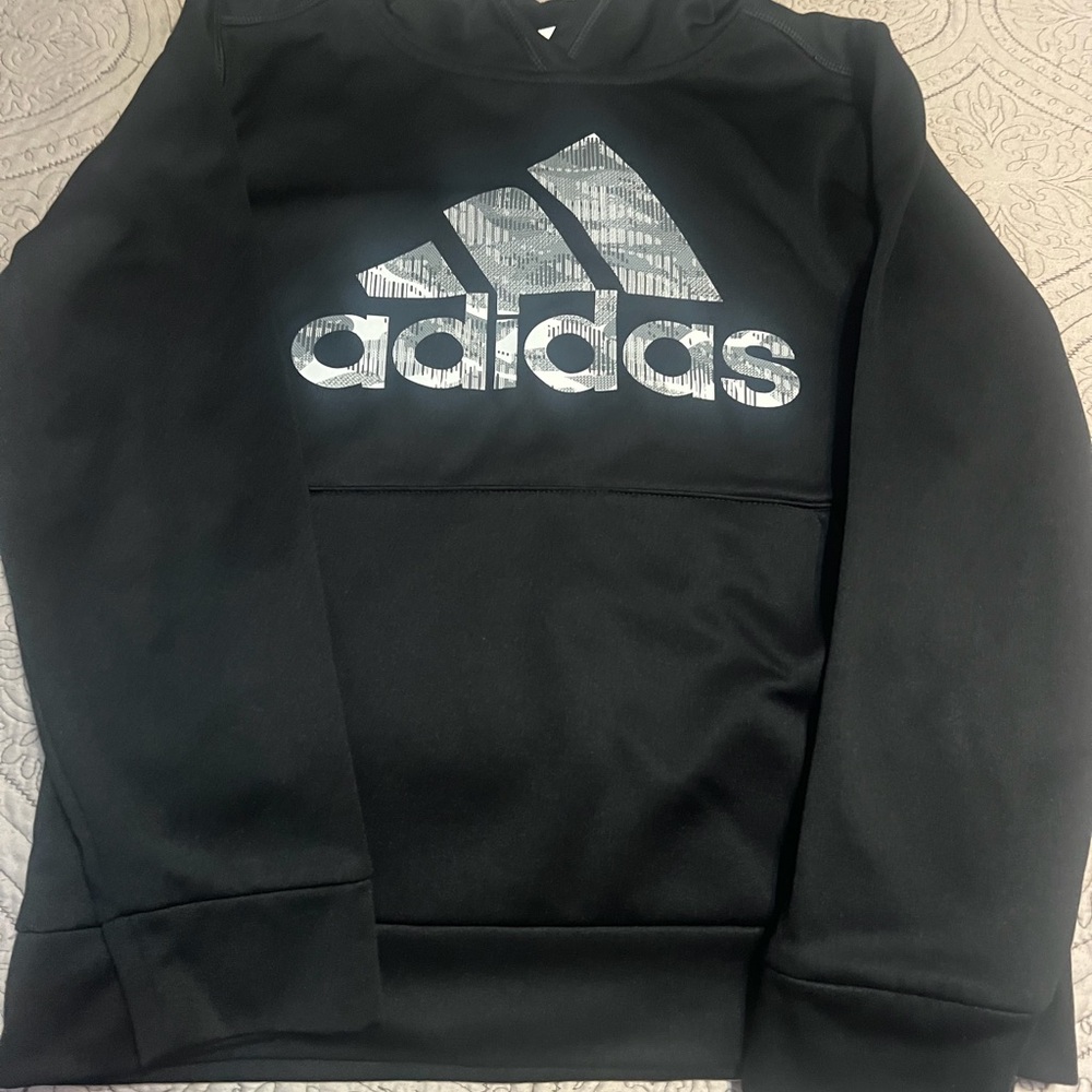 2 Adidas Boys Black Hoodie with Silver Logo 1 Camo with white logo